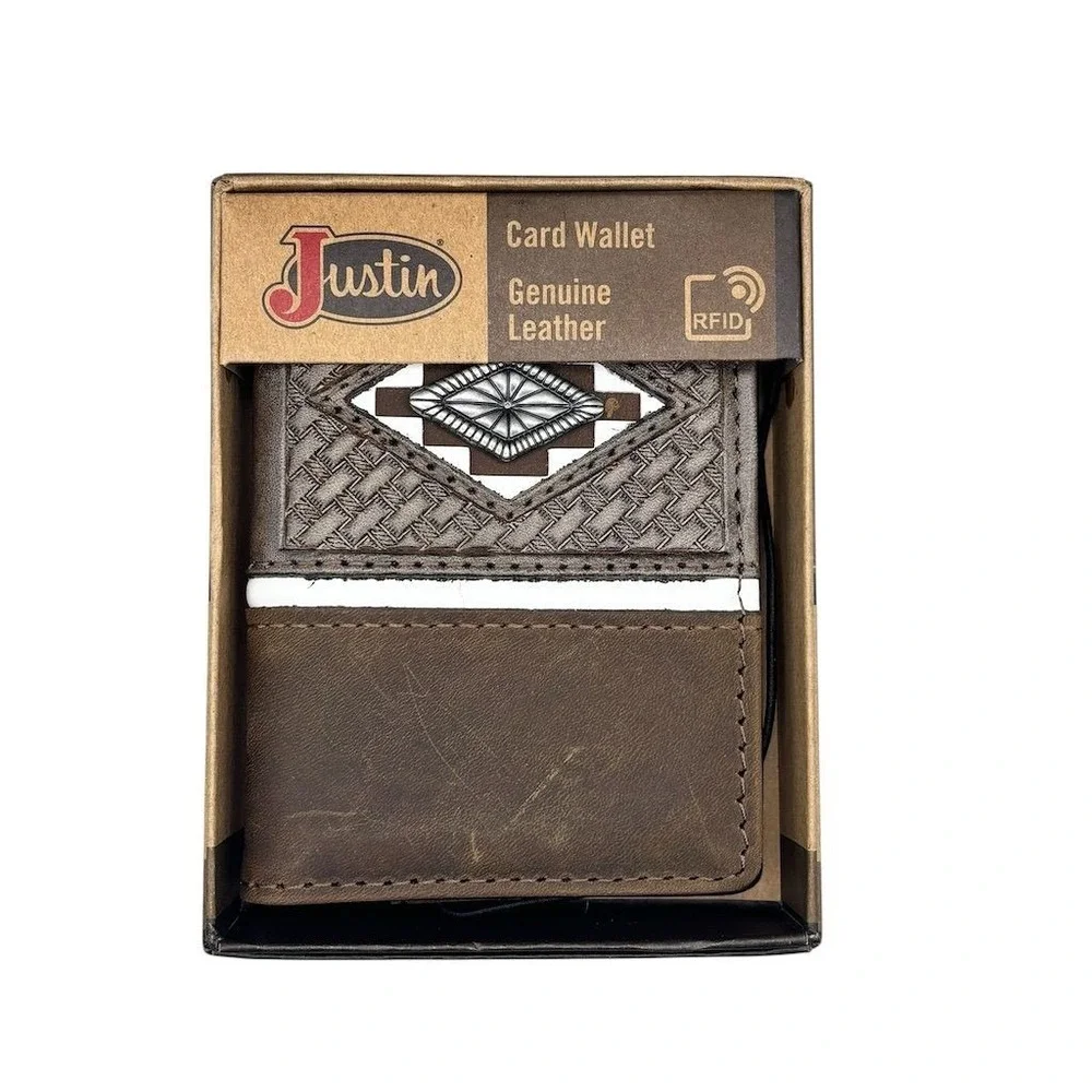 Justin Men's Brown Leather Slim Fold Wallet RFID Western Style‎